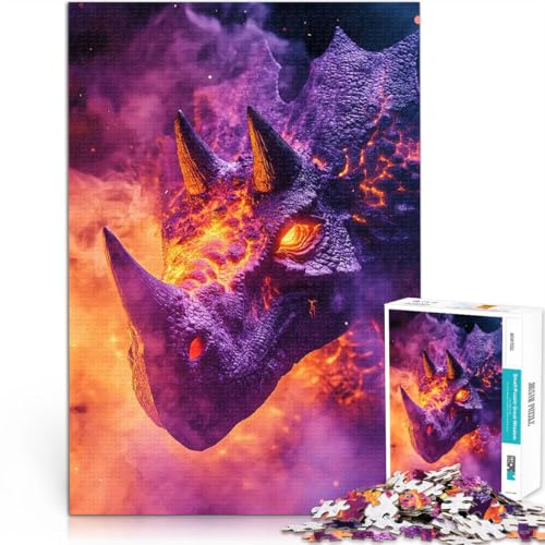 Puzzle für Erwachsene 1000 Teile pädagogische Herausforderung Dunkler Triceratops-Dinosaurier Einzigartige Geburtstags- und Geschenkideen52x38cm von LKASGCBY