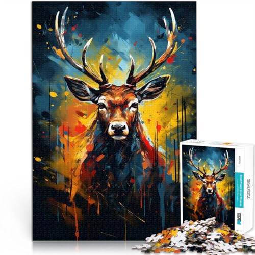 Puzzle für Erwachsene mit 1000 Teilen Lernspiele DIY Spielzeug Hirsch Baum Bunt mit vollständig ineinander greifenden, zufällig geformten Teilen38x26cm von LKASGCBY