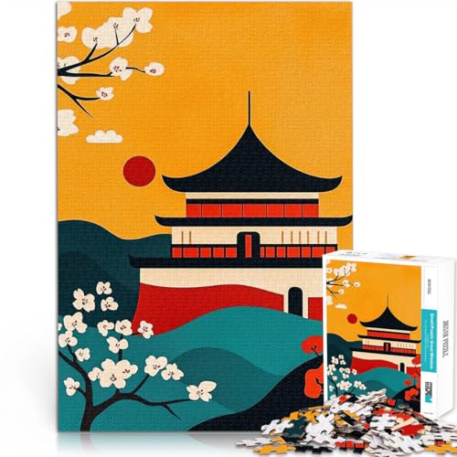 Puzzle für Erwachsene mit 1000 Teilen Lernspiele DIY Spielzeug Japanische Pagodenlandschaft einzigartiges Herausforderungsspiel52x38cm von LKASGCBY