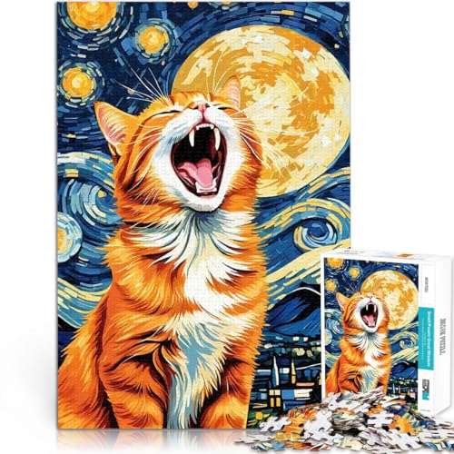 Puzzle für Erwachsene mit 1000 Teilen Lernspiele Orange Katze in Sternennacht Wanddekoration Einzigartige Geburtstags- und Weihnachtsgeschenke38x26cm von LKASGCBY