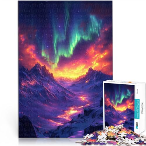 Puzzle für Erwachsene mit 1000 Teilen Quizspiel Aurora Borealis Berglandschaft Lustige Aktivitäten für zu Hause, Geburtstagsgeschenk, Reisegeschenk,38x26cm von LKASGCBY