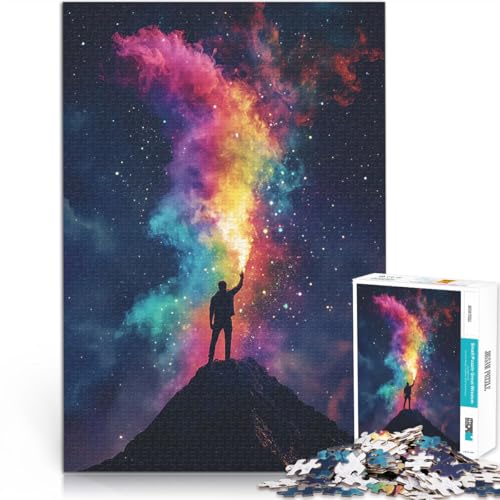 Puzzle für Erwachsene mit 1000 Teilen Quizspiel Mann hält kosmische Flamme mit vollständig ineinander greifenden, zufällig geformten Teilen52x38cm von LKASGCBY
