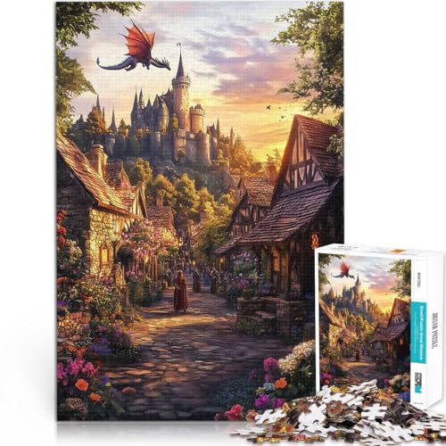 Puzzle für Erwachsene mit 1000 Teilen Spielzeug Lernspiele Stressabbau Mittelalterliches Dorf Sonnenuntergang für Heimdekoration52x38cm von LKASGCBY