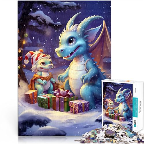 Puzzle für Erwachsene mit 1000 Teilen Stressabbau-Spielzeug Drachen-Weihnachtsfamilie Lernspiel für Geburtstag, Weihnachten75x50cm von LKASGCBY