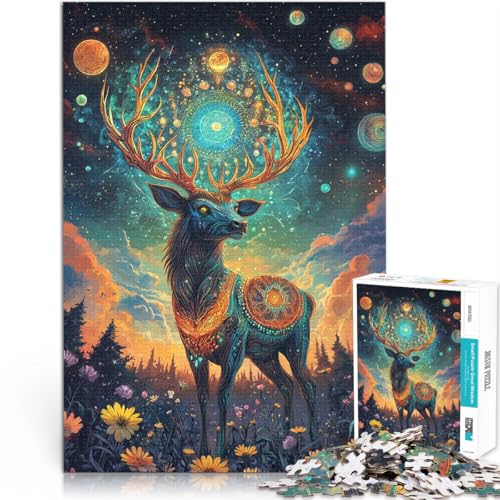 Puzzle für Erwachsene mit 1000 Teilen für Lernspiel-Herausforderungsspielzeug Gekrönter Hirsch des Universums Heimdekoration52x38cm von LKASGCBY