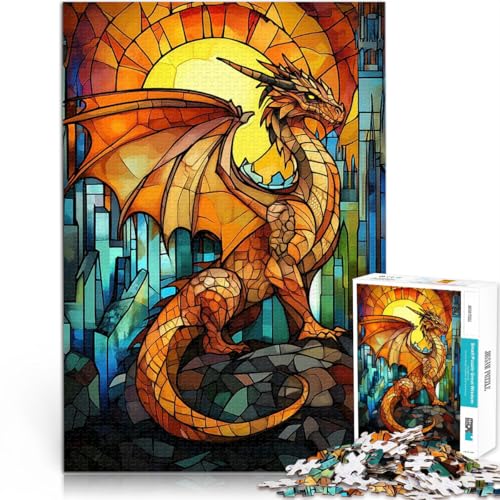 Puzzle für Jugendliche 1000 Teile Herausfordernd Schwierig Drache aus Buntglas Jedes Stück ist einzigartig – Anspruchsvolles Familienspiel75x50cm von LKASGCBY