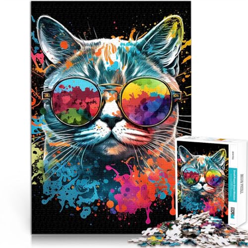 Puzzle für Jugendliche 1000 Teile Herausforderndes Spielspielzeug Bunte Katzentierfarbe Geburtstagsgeschenk, Geschenke, Wandkunst75x50cm von LKASGCBY