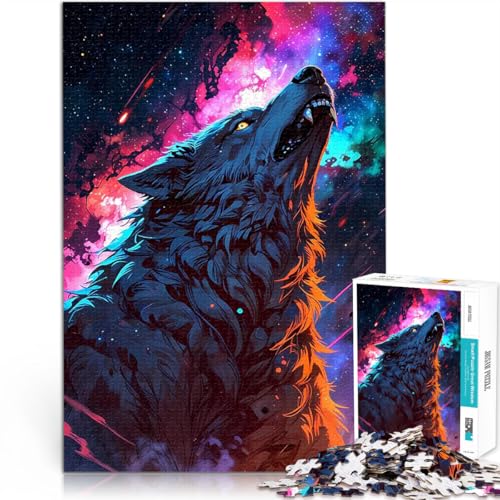 Puzzle für Jugendliche 1000 Teile Lernspielzeug für die ganze Familie Wolf heult die Sterne an Einzigartige Wohndekoration und Geschenke52x38cm von LKASGCBY