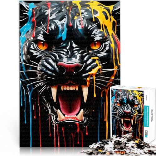 Puzzle für Jugendliche 1000 Teile Spielzeug-Intellektuelles Spiel tropfende Farbe Panther Kunst Lernspiel für Geburtstag, Weihnachten52x38cm von LKASGCBY