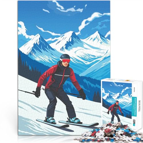 Puzzle für Jugendliche 1000 Teile Spielzeug Lernspiele Stressabbau Skifahrer in Berglandschaft Geburtstagsgeschenk, Geschenke38x26cm von LKASGCBY