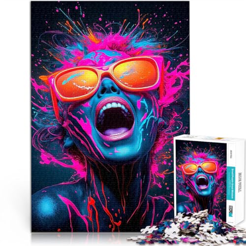 Puzzle für Jugendliche 1000 Teile Stressabbau Neonfarben-Spritzer-Porträt Jedes Stück ist einzigartig – Anspruchsvolles Familienspiel75x50cm von LKASGCBY