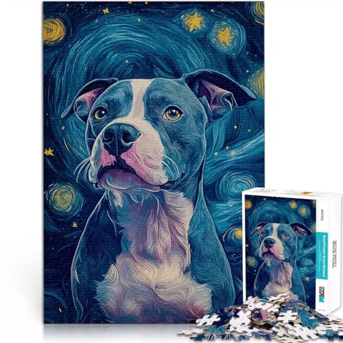Puzzle für Teenager 1000 Teile Dekomprimierendes intellektuelles Lernspielzeug Pitbull Sternennacht Geburtstagsgeschenke52x38cm von LKASGCBY