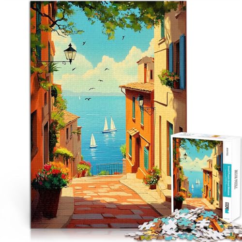 Puzzle für Teenager 1000 Teile Lernspielzeug für die ganze Familie Mediterraner Straßenblick Die Liebe zwischen Paaren stärken75x50cm von LKASGCBY