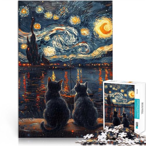 Puzzle für Teenager 1000 Teile lustige Spiele für die ganze Familie Sternennachtkatzen Künstlersammlung, Bildende Kunst52x38cm von LKASGCBY