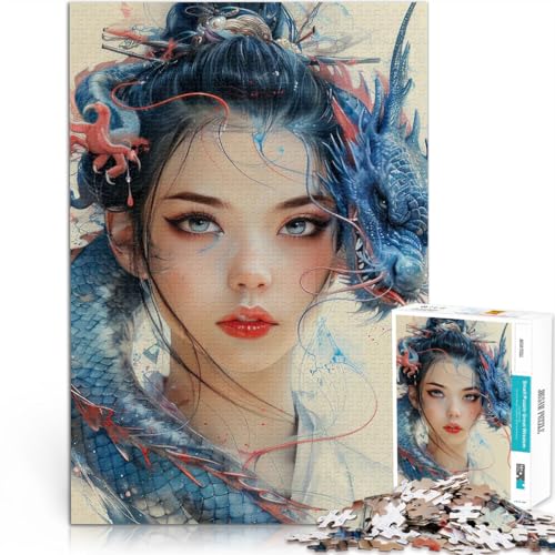 Teenager 1000 Teile Puzzle Anspruchsvoll, Aber lustig und humorvoll Blauer Geisha-Drache Wunschliste mit dem Weihnachtsmann75x50cm von LKASGCBY
