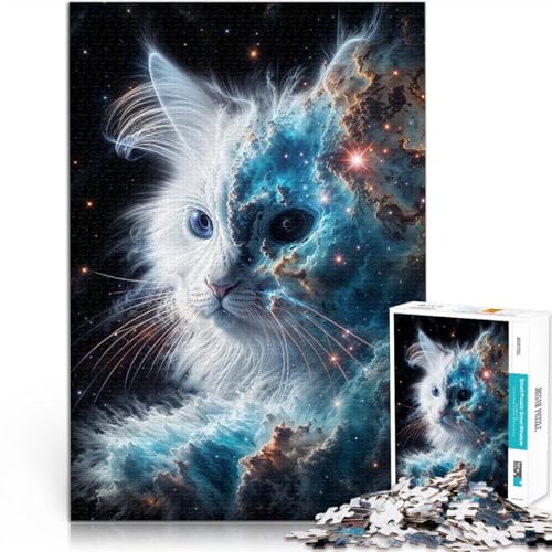 Teenager 1000 Teile Puzzle Denksportaufgabe für Kosmischer Nebel Weiße Katze denn eignet ganze Familie75x50cm von LKASGCBY