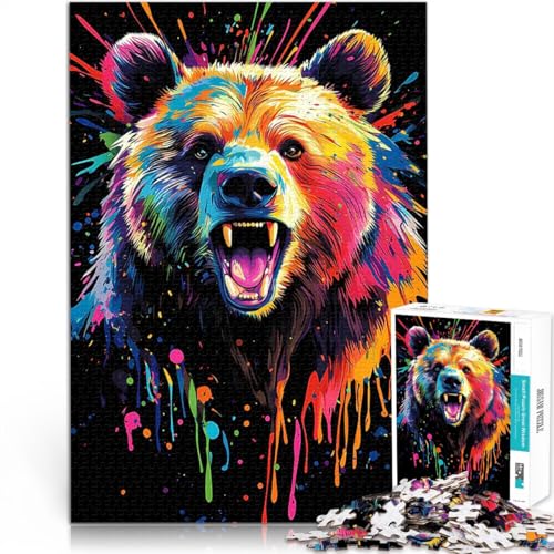 Teenager 1000 Teile Puzzle Familienspiel zum Stressabbau, schwierige Herausforderung Buntes Bärenporträt Geburtstagsgeschenk52x38cm von LKASGCBY