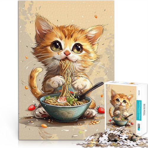 Teenager 1000 Teile Puzzle Handgeschwindigkeitswettbewerb Eine süße Katze isst Ramen Lernspiel für Geburtstag, Weihnachten75x50cm von LKASGCBY