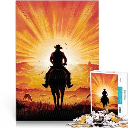 Teenager 1000 Teile Puzzle Interessante Stressreduzierung Cowboy-Silhouette bei Sonnenuntergang Geburtstagsgeschenk, Geschenke, Wandkunst75x50cm von LKASGCBY