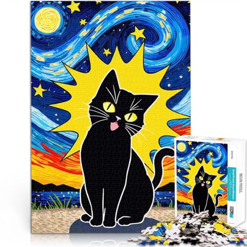 Teenager 1000 Teile Puzzle Interessante Stressreduzierung Schwarze Katze Sternennacht Die Liebe zwischen Paaren stärken38x26cm von LKASGCBY