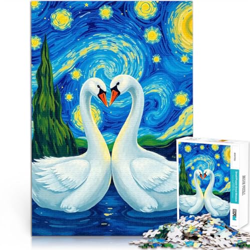 Teenager 1000 Teile Puzzle Lernspiele Heimdekoration Schwäne unter der Sternennacht Geeignet für die Schreibtischdekoration52x38cm von LKASGCBY