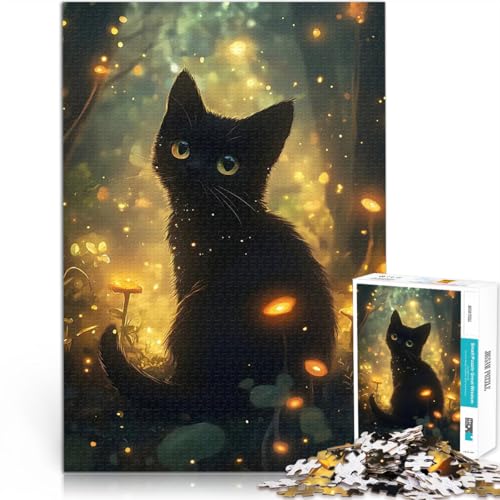 Teenager 1000 Teile Puzzle Stressabbau-Spielzeug Schwarze Katze im Zauberwald denn eignet ganze Familie75x50cm von LKASGCBY