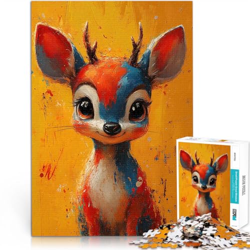 Teenager 1000-teiliges Puzzle Lernspiele Heimdekoration Süßes Hirsch Ölgemälde eignet ganze Familie75x50cm von LKASGCBY