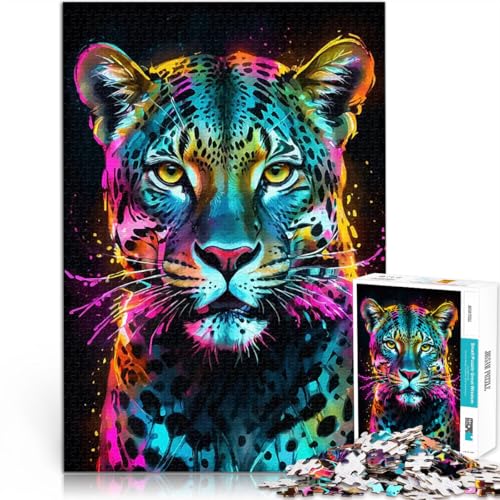 Teenager 1000-teiliges Puzzle Lernspielzeug für die ganze Familie Neon-Leopardenporträt Tolle Geschenke und Spielzeuge52x38cm von LKASGCBY