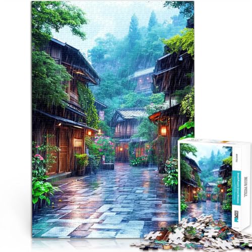 Teenager 1000-teiliges Puzzle Staycation: Zeit totschlagen Verregnete japanische Straße Wunschliste mit dem Weihnachtsmann52x38cm von LKASGCBY