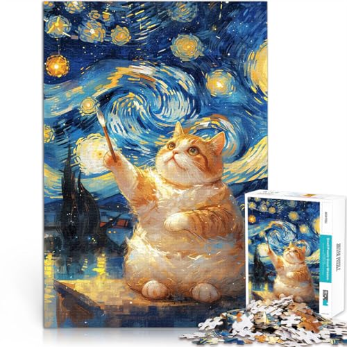 Teenager 1000-teiliges Puzzle Stressabbau Schwierige Herausforderung Sternennachtkatze Verbessern Sie das Gedächtnis52x38cm von LKASGCBY