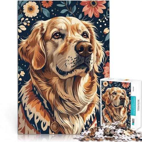 Teenager 2000 Teile Puzzle für Lernspiel-Herausforderungsspielzeug Golden Retriever Blumenporträt Lernspiel für Geburtstag, Weihnachten70x100cm von LKASGCBY