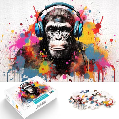 Teenager-Puzzle 1000 Teile Dekomprimierendes intellektuelles Lernspielzeug Affenkopfhörer DJ Geburtstagsgeschenk, Geschenke38x26cm von LKASGCBY