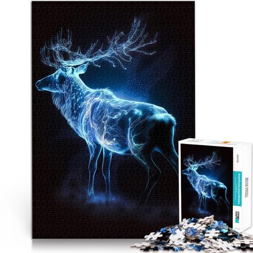 Teenager-Puzzle 1000 Teile Dekomprimierendes intellektuelles Lernspielzeug Blauer Hirsch Leuchtend Angebot als Geschenk für die ganze Familie75x50cm von LKASGCBY