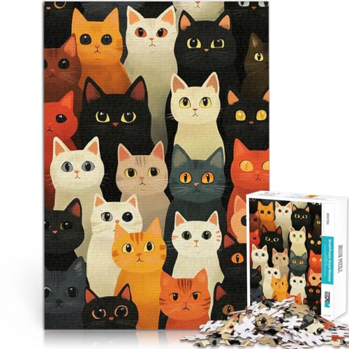 Teenager-Puzzle 1000 Teile Lernspielzeug für die ganze Familie Katzenmenge-Illustration Geburtstagsgeschenk, Geschenke75x50cm von LKASGCBY