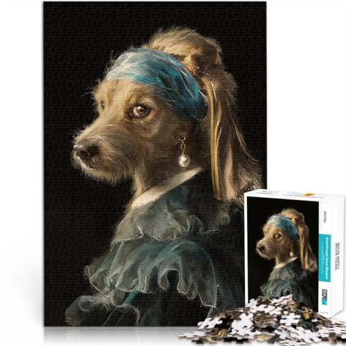 Teenager-Puzzle 1000 Teile Stressabbau – Staycation – Zeit totschlagen Hund mit Perlenohrring Geschenke für Freunde und Familie75x50cm von LKASGCBY