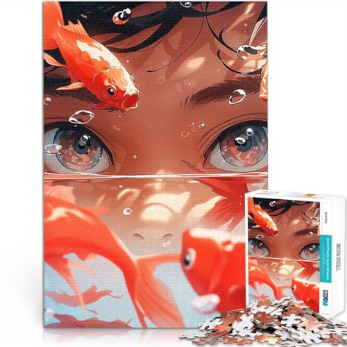 Teenager-Puzzles 1000 Teile Dekomprimierendes intellektuelles Lernspielzeug Anime-Mädchen und Goldfisch Eltern-Kind-Interaktion38x26cm von LKASGCBY