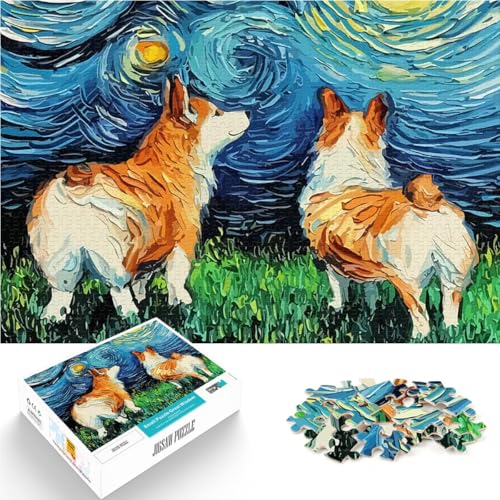 Teenager-Puzzles 1000 Teile Dekomprimierendes intellektuelles Lernspielzeug Hund Sternennacht Corgi tolles Geschenk38x26cm von LKASGCBY