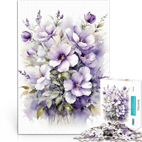 Teenager-Puzzles 1000 Teile Lernspiele DIY Spielzeug Aquarell Lila Blumensträuße Jedes Stück ist einzigartig – Anspruchsvolles Familienspiel52x38cm von LKASGCBY
