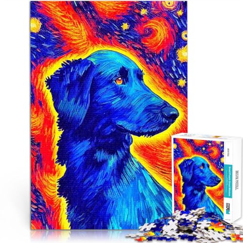 Teenager-Puzzles 1000 Teile Lernspiele DIY Spielzeug Flat Coated Retriever Hund Lustige Aktivitäten für zu Hause, Geburtstagsgeschenk, Reisegeschenk,38x26cm von LKASGCBY