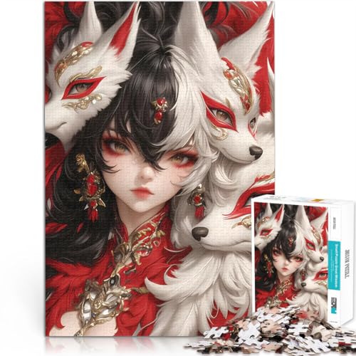 Teenager-Puzzles 1000 Teile Pädagogisches Familienspiel Kitsune-Mädchen mit Masken mit passendem Poster und Quizblatt52x38cm von LKASGCBY