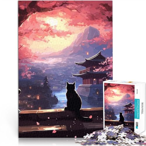 Teenager-Puzzles 1000 Teile Spielzeug Lernspiele Stressabbau Die Mondnachtkatze Japan Geeignet für die Schreibtischdekoration38x26cm von LKASGCBY