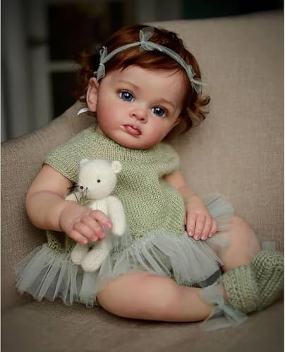 LKBOBIR 24 Zoll 60 cm Reborn Baby Puppen Spielpuppe mit lila Tüllrock, goldenem Haarband und Teddybär, 1. Geburtstag Outfit, Weiß LKBOBIR 24 Zoll 60 cm Reborn Baby Puppen Spielpuppe mit lila Tüllrock, goldenem Haarband und Teddybär, 1. Geburtstag Outfit, Weiß von LKBOBIR