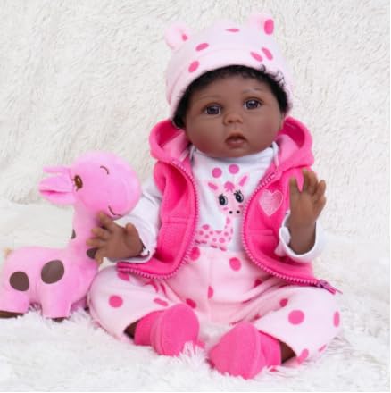 LKBOBIR Babypuppe, Rosa und Weiß, 50 cm, Vinyl, Realistische Details, 3+ Jahre, mit Strickkleidung von LKBOBIR