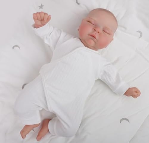LKBOBIR Babypuppe aus Vinyl, 50 cm, Rosa und Weiß, Realistische Details, Kurzes Haar, 3+ Jahre von LKBOBIR
