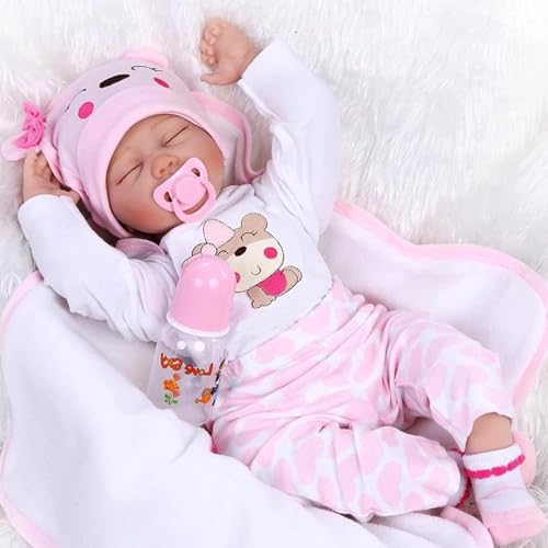 LKBOBIR Lebensechte Reborn Babypuppe, 55 cm, Weiche Vinyl-Puppe mit Rosa Outfit, Schlafend LKBOBIR Lebensechte Reborn Babypuppe, 55 cm, Weiche Vinyl-Puppe mit Rosa Outfit, Schlafend von LKBOBIR