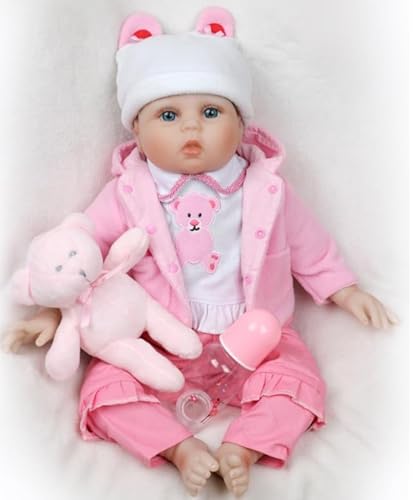LKBOBIR Realistische Babypuppe mit Rosa Outfit, Plüschtier und Accessoires, Weiche Stoffpuppe Ersatz (Teile) von LKBOBIR