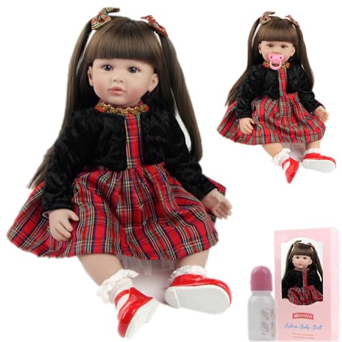 LKBOBIR Reborn Puppe Lebensecht 60 cm Silikon Wie Echt Realistisch Newborn Baby Puppe Echte Babypuppe Reborn Baby Rote Schuhe Realistische Puppe mit Plaid-Kleid und Zubehör LKBOBIR Reborn Puppe Lebensecht 60 cm Silikon Wie Echt Realistisch Newborn Baby Puppe Echte Babypuppe Reborn Baby Rote Schuhe Realistische Puppe mit Plaid-Kleid und Zubehör von LKBOBIR