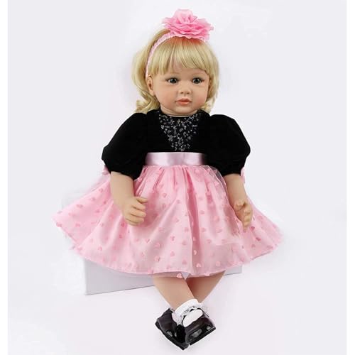 LKBOBIR Realistische Spielpuppe, 60 cm, Schwarzes Kleid mit Rosa Tüllrock, Blonde Haare, Rosa Haarband LKBOBIR Realistische Spielpuppe, 60 cm, Schwarzes Kleid mit Rosa Tüllrock, Blonde Haare, Rosa Haarband von LKBOBIR