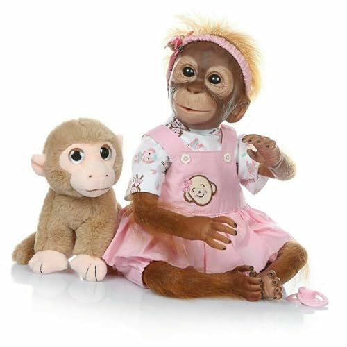 LKBOBIR Reborn Baby Puppe 21 Zoll 52 cm Niedlich Monkey Weiches Silikon Vinyl Realistisch Spielzeug Lebensechte AFFE Puppe mit Kuscheltier (Rosa) von LKBOBIR