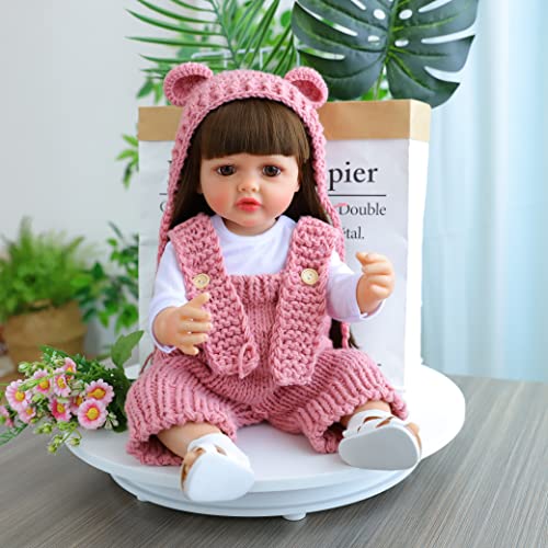 LKBOBIR Reborn Babypuppe mit Strickoverall, Rosa Bärchen-Design, Handgefertigt Ersatz (Teile) von LKBOBIR